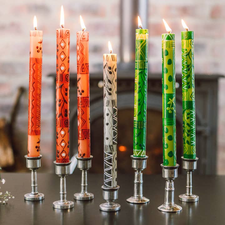 Thumbprint Artifacts - Wholesale Tapered Candle/Candlestick - Kwanzaa Candle - Taper Set2