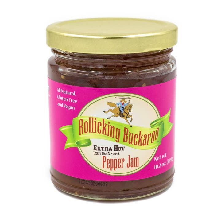 Confiture de poivrons Extra Hot-Extra Hot N Sweet pour la vente par Rollicking Buckaroo Pepper Jam and Seasoning Blends