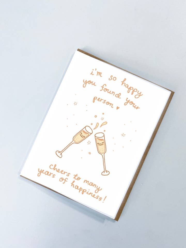Cheers Champagne Wedding Card for wholesale by Abby Cali Art