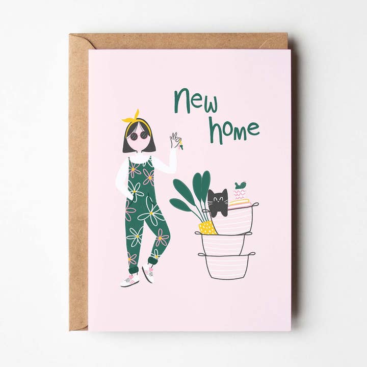 Novo Cartão Home Girl Cat Housewarming A6 por atacado de Mint and Pickle