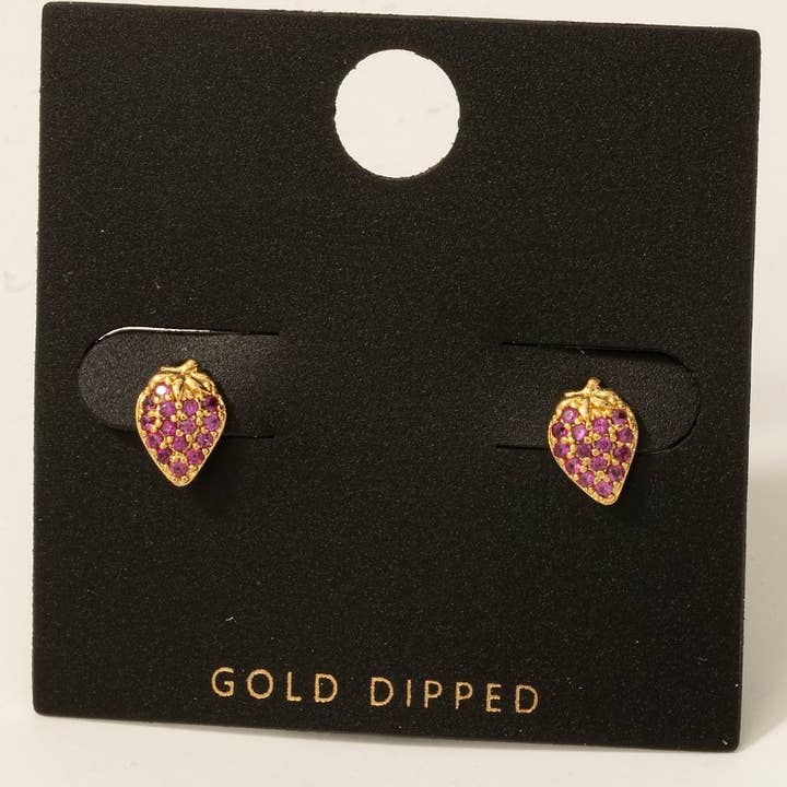 Gold Dipped Cz Pave Grapes Stud Earrings for wholesale by Fame Accessories