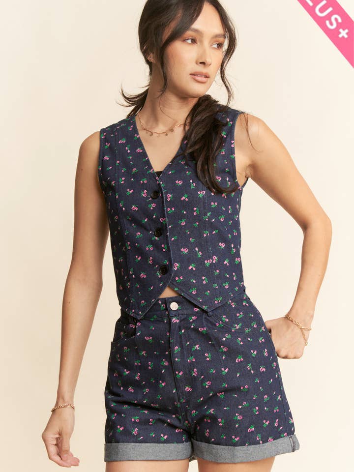 PLUS DENIM V NECK VEST WITH BUTTON CLOSURE ON CF for wholesale on Faire