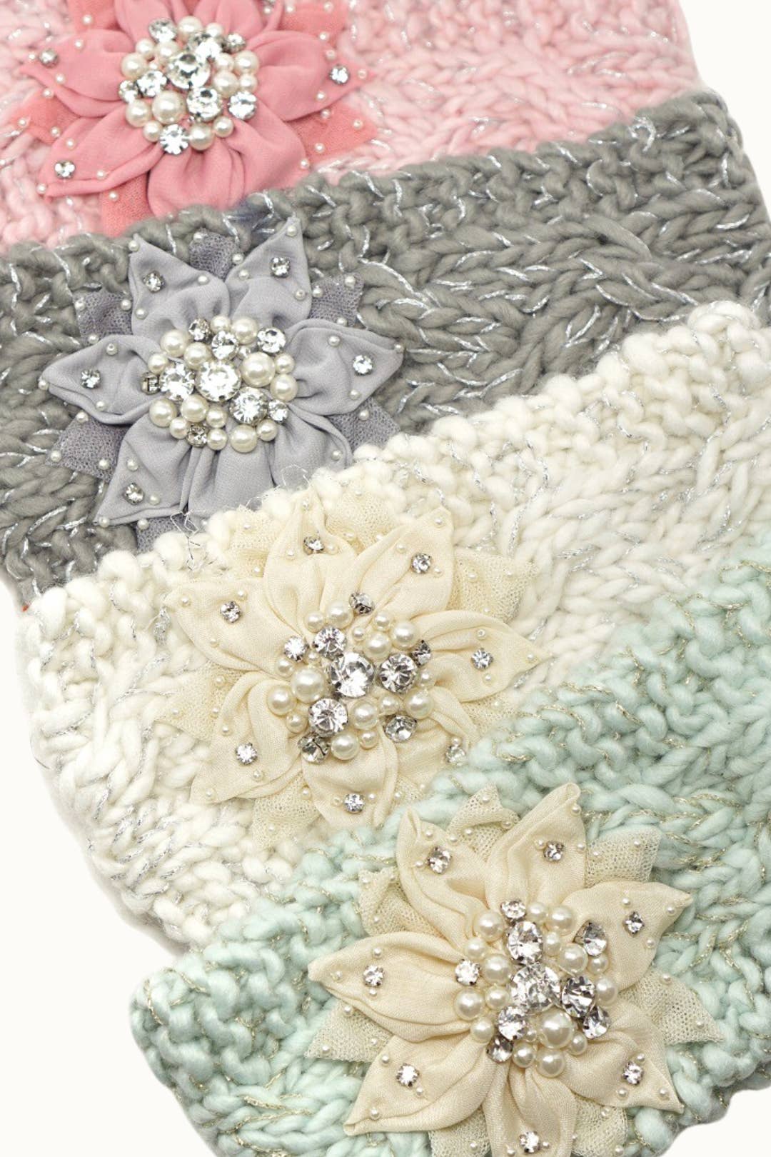 Olive & Pique – Engroshandel Pandebånd - Dame – Floral BejewelBling Glitz Knit Metallic-Lurex hovedindpakning10