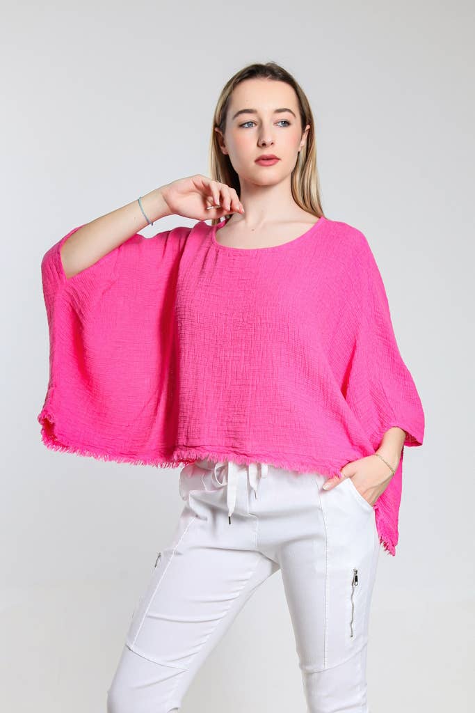 TINA Stephens Italy/Tees By Tina - Wholesale Blouse - Women's - Archer Loose Gauze Raw Edge Top (BQ162)11