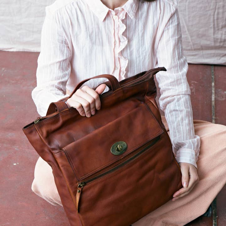 Bolso de piel de vacuno plena flor colección Concord cognac 37 x 32 x 9 cm para venta al por mayor de KASZER