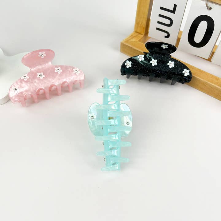 mildstyles - Wholesale Hair Clip - Women's - Half Moon Diamond Florals Hair Claw Clip3