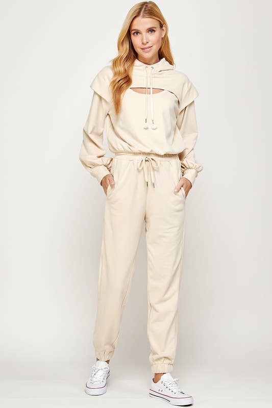 Wholesale Knit Front Cutout Detail Hoodie Sweatshirt for your store