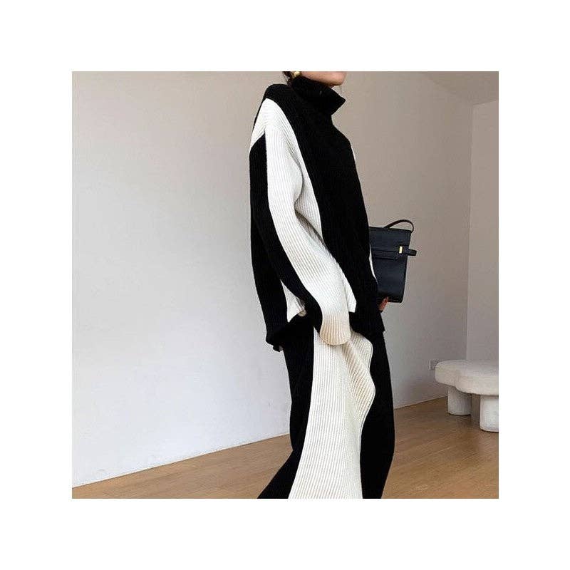 UZ Wholesale Store - Wholesale Top & Skirt Set - Women's - Fashionable Color-Blocking Sweater And Skirt Set2