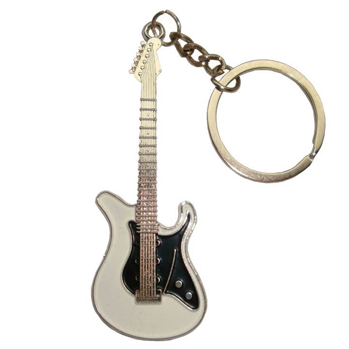 Guitar Keyring - White, Black and Silver for wholesale by Bassin And Brown
