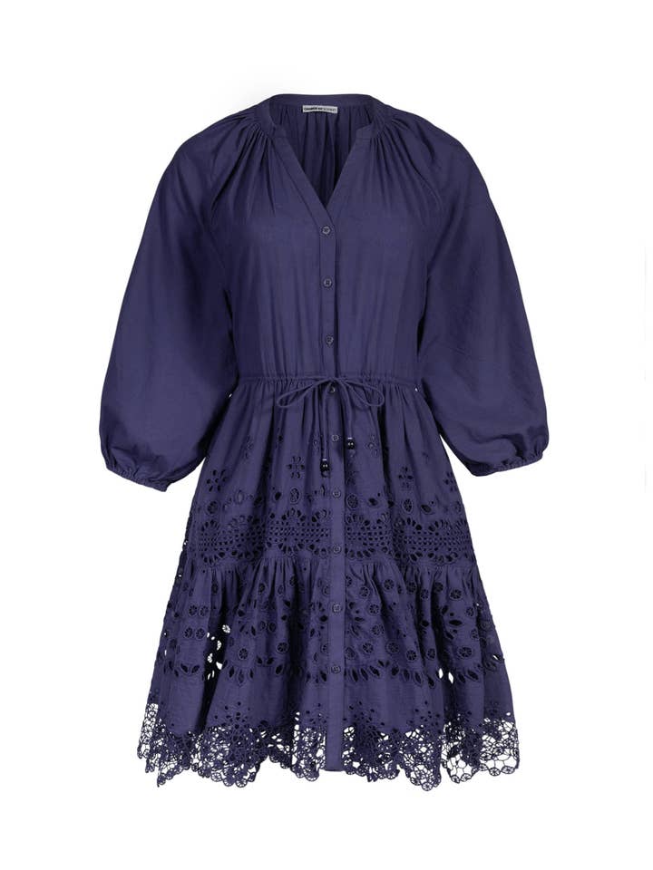 Sam Dress In Navy Calypso Eyelet for wholesale by Change of Scenery