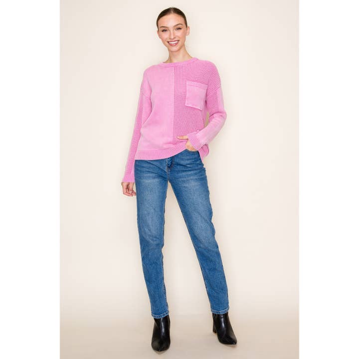 STACCATO - Wholesale Knit Sweater - Women's - TEXTURED DETAIL CHEST POCKET CREW NECK LONG SLEEVE PULLOVER