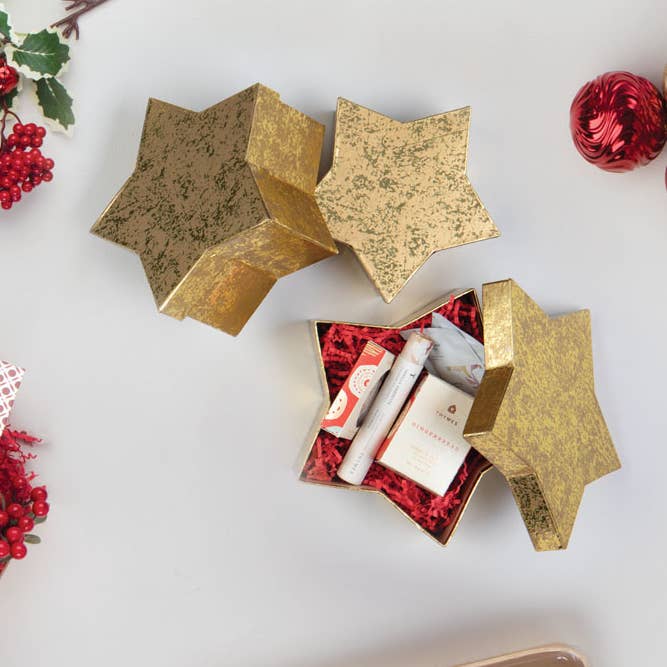 Willow Group - Wholesale Decorative Box - S/3 GOLD FOIL STAR PAPERBOARD BOXES W/LIDS