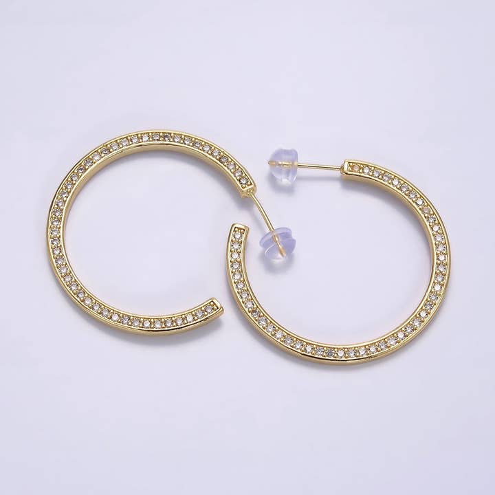 14K Gold Filled Round Clear CZ Lined C-Shaped Hoop Earrings for wholesale by Aim Eternal