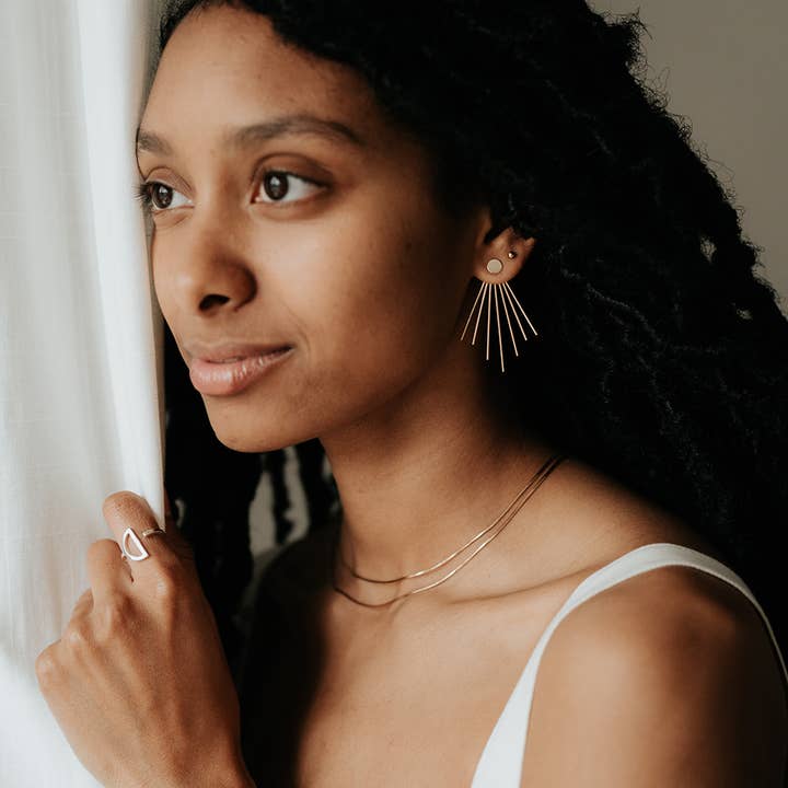 Long Sun Beam Jacket Earrings for wholesale by Rebekah Vinyard Jewelry