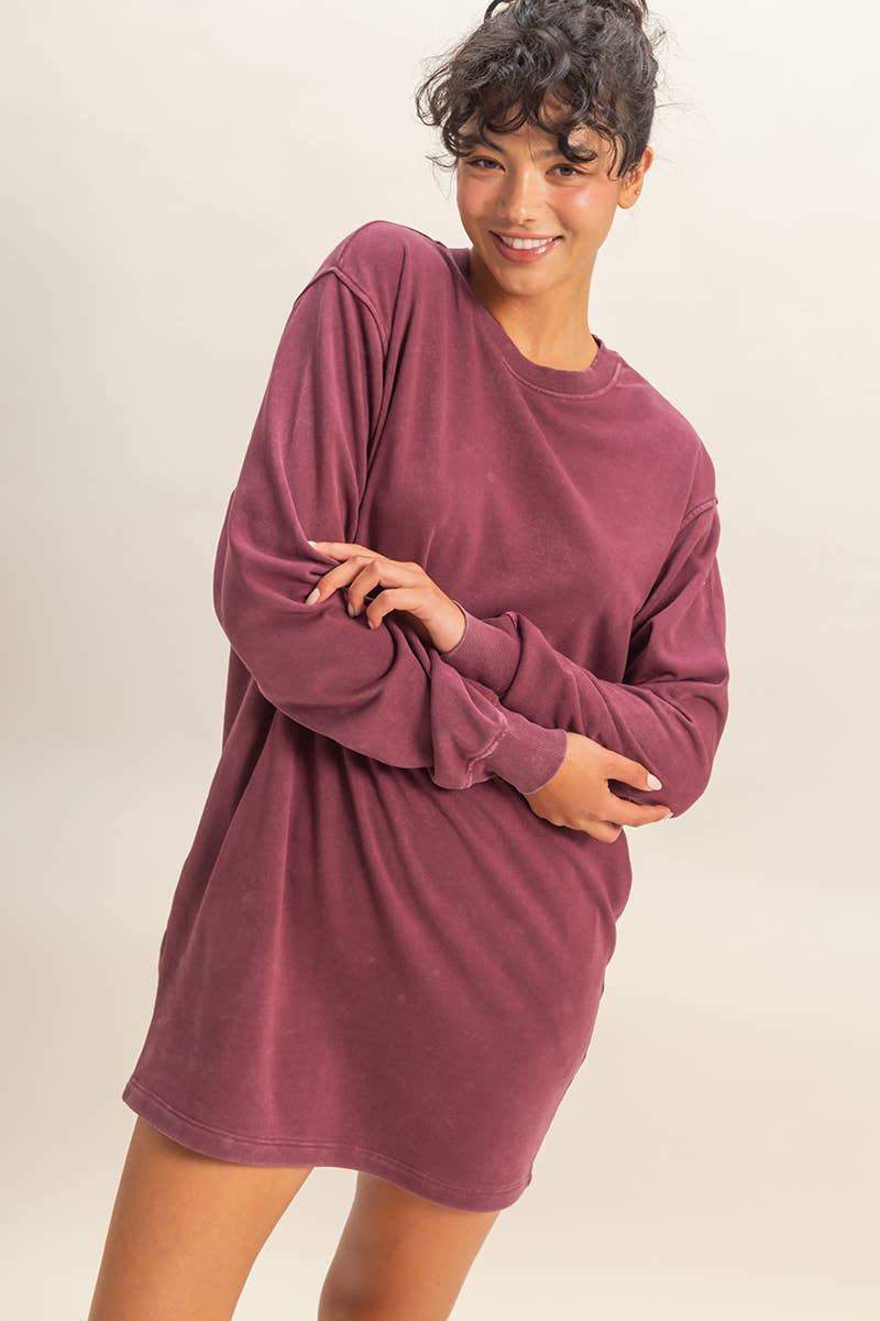 HYFVE – wholesale Dress – Women's – Mineral Washed Oversized Mini Sweatshirt Dress9