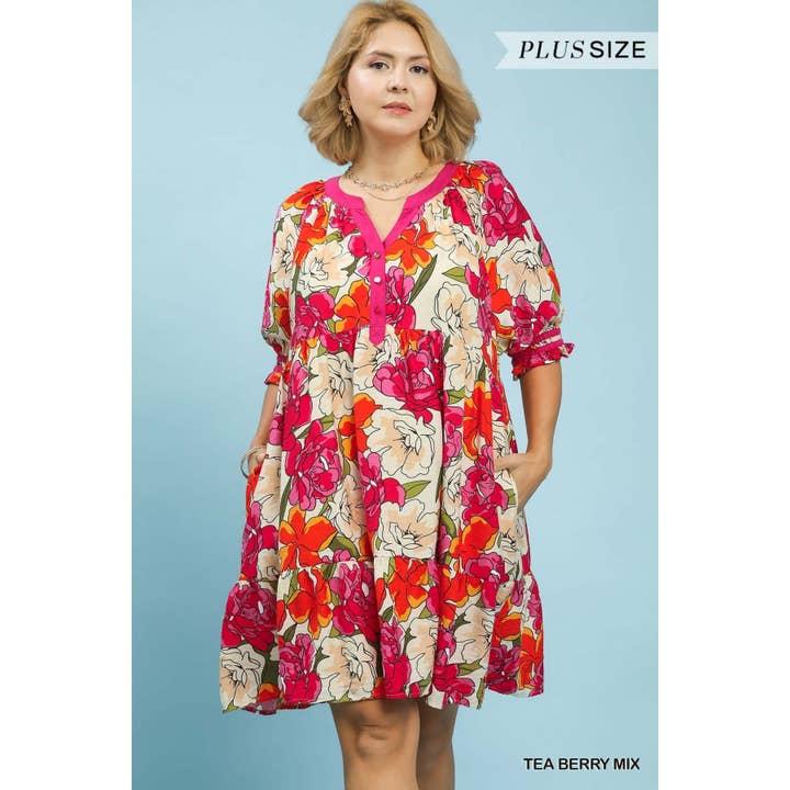 Robe babydoll à volants à manches courtes à fleurs PLUS pour la vente par BNS