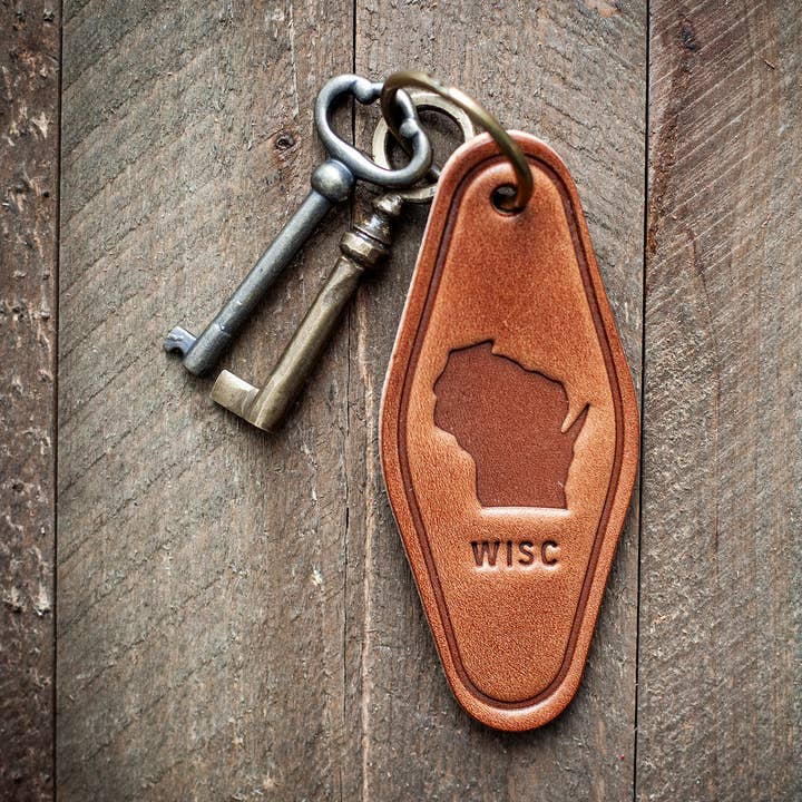 Porta-chaves de Couro em Forma de Silhueta do Estado de Wisconsin Estilo Motel por atacado de Sugarhouse Leather