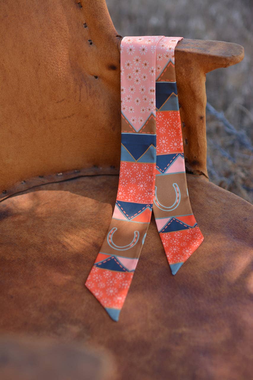 Tirzah Lane Art - Wholesale Scarf - Women's - Frontier Bound Quilted Patchwork Silk Twilly Scarf3