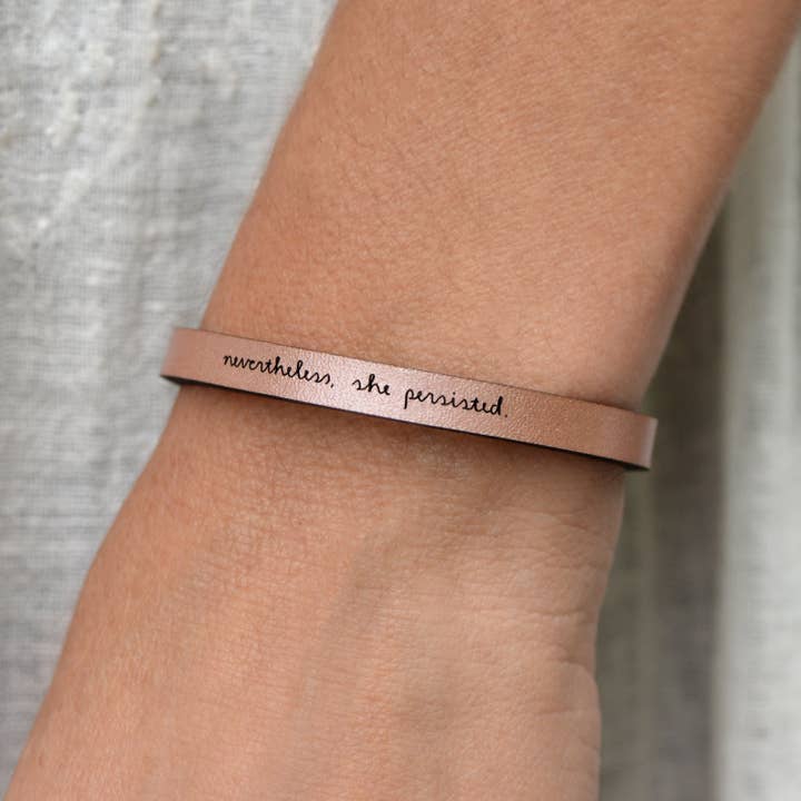 floralee LIVING - Wholesale Bangle Bracelet - nevertheless she persisted Engraved Leather Bracelet7