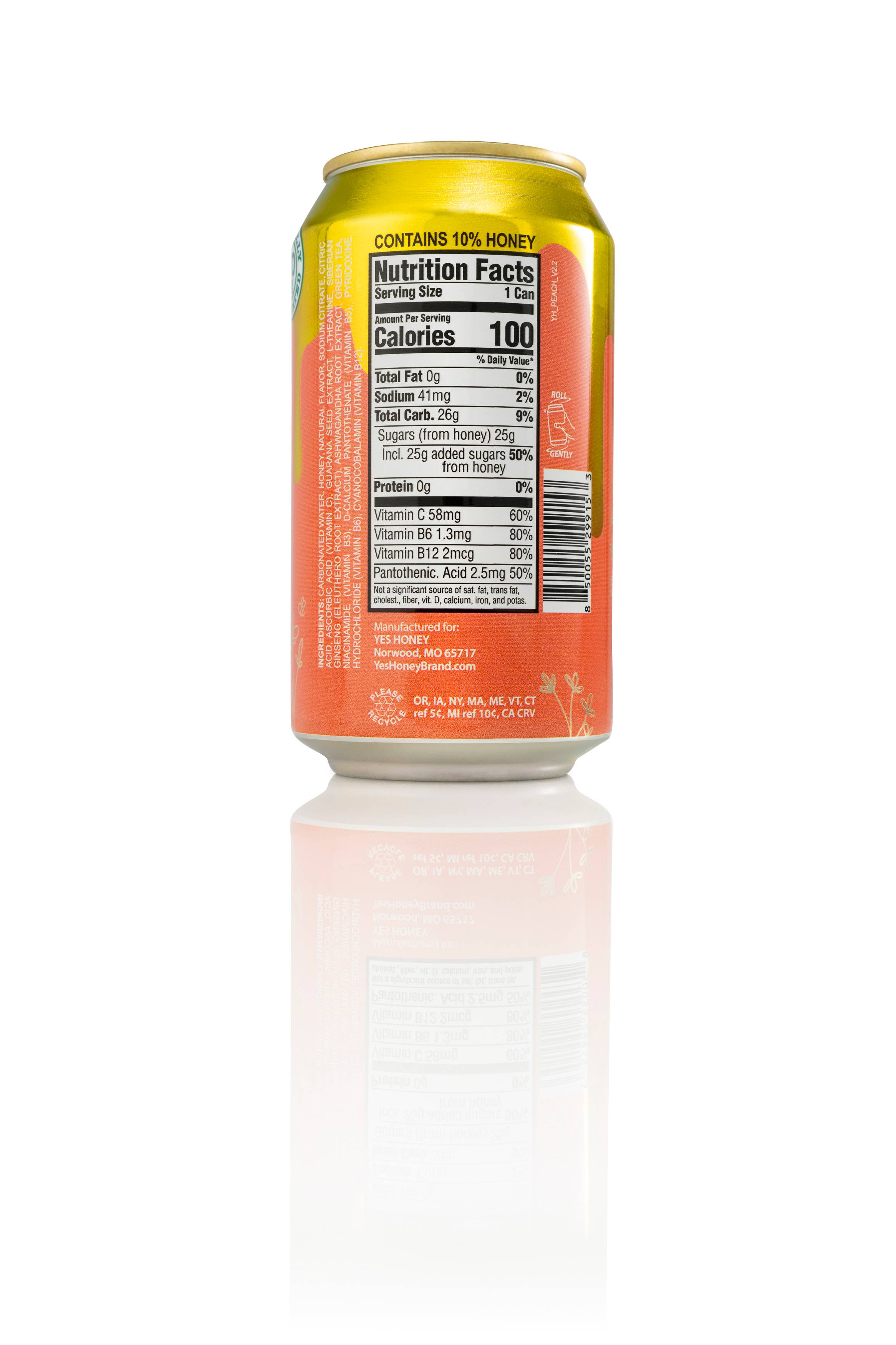 Yes Honey - Wholesale Soda/Carbonated Drink - Yes Honey - 100% Honey Sweetened Soda - Peach Vitality2