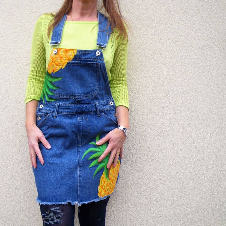 Overol de mezclilla pintado a mano para mujer para venta al por mayor de Elles et No.