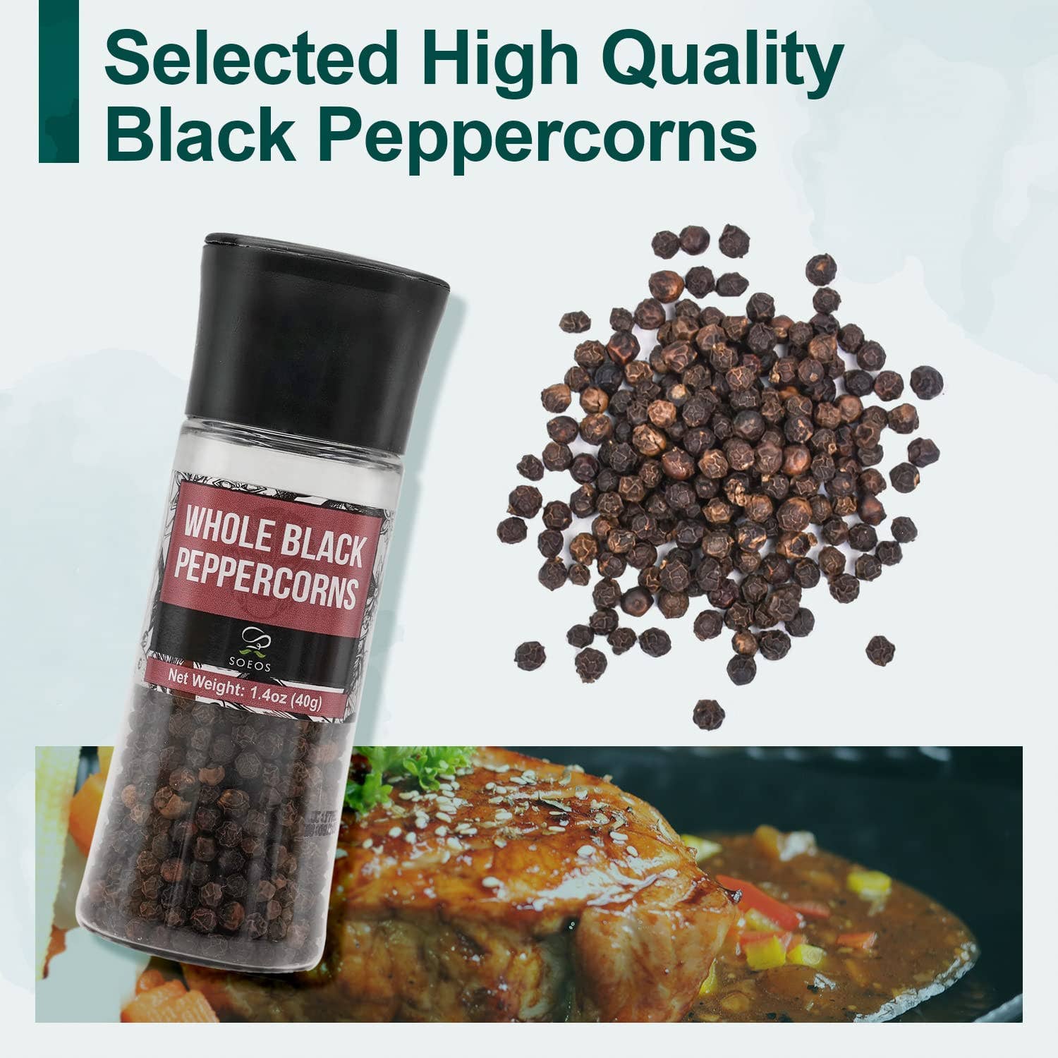 soeos – wholesale Salt & pepper mix – Soeos Black Peppercorns + White Sea Salt + Rainbow Peppercorns + Pink Salt, 9.8oz(277.82g) Spice Total, Plastic Bottle Grinder with Spice Included5