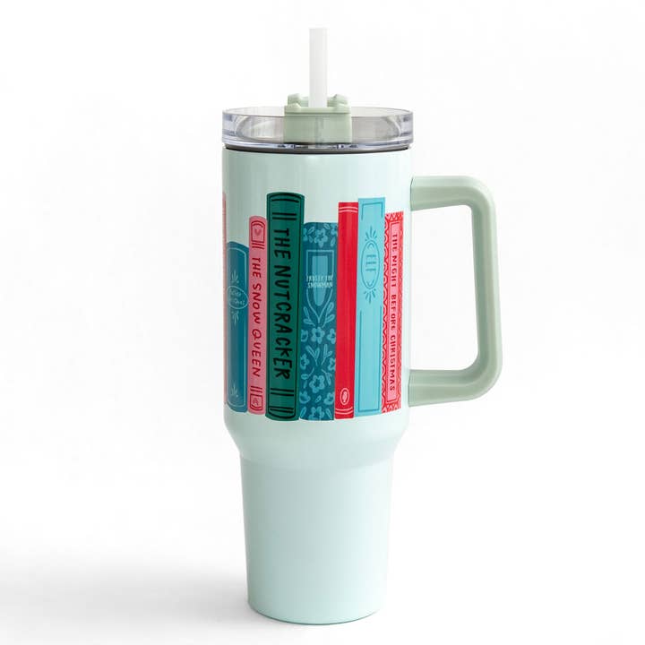 Pippi Post - Wholesale Insulated Mug/Tumbler - Holiday Bookstack 40oz Tumbler1