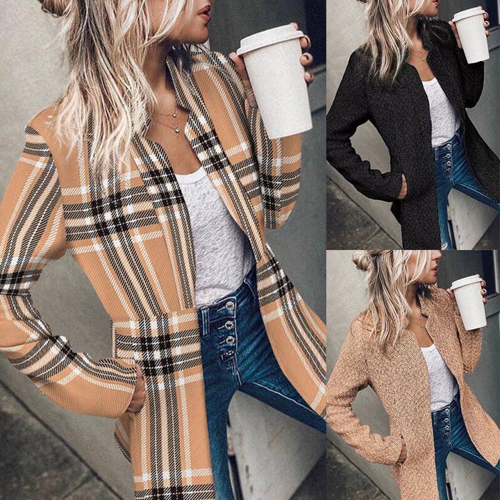 Plaid Printed Single-Breasted Short Suit Jacket Top for wholesale by Ekartini