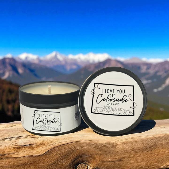 I Love You to CO & Back Souvenir Gift Soy Wax Candle Tin for wholesale by Clever Cow Candle Co
