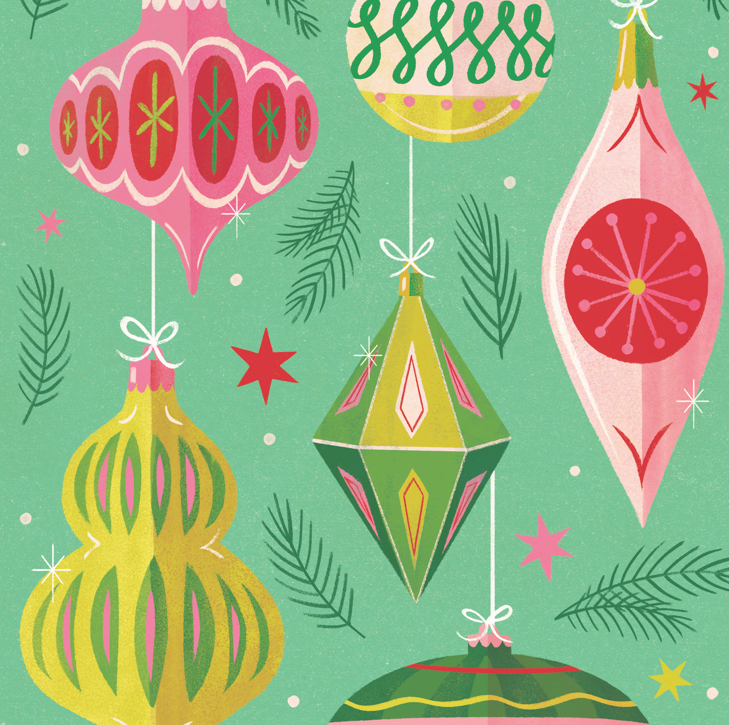 Katie Melrose Made - Wholesale Art Print - Vintage Ornaments Holiday Art Print1