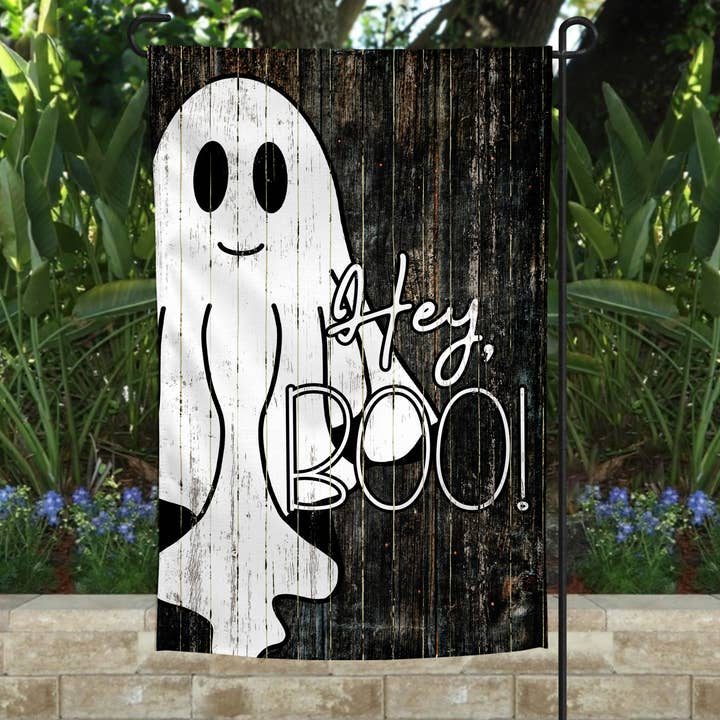 Garden Flag - Hey Boo Fall Halloween Decor for wholesale by The Spotted Zebras