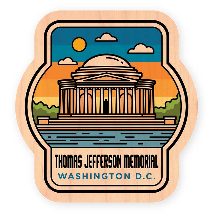 Mini Wood Sticker - Thomas Jefferson Memorial DC Badge for wholesale by Morris Magnets