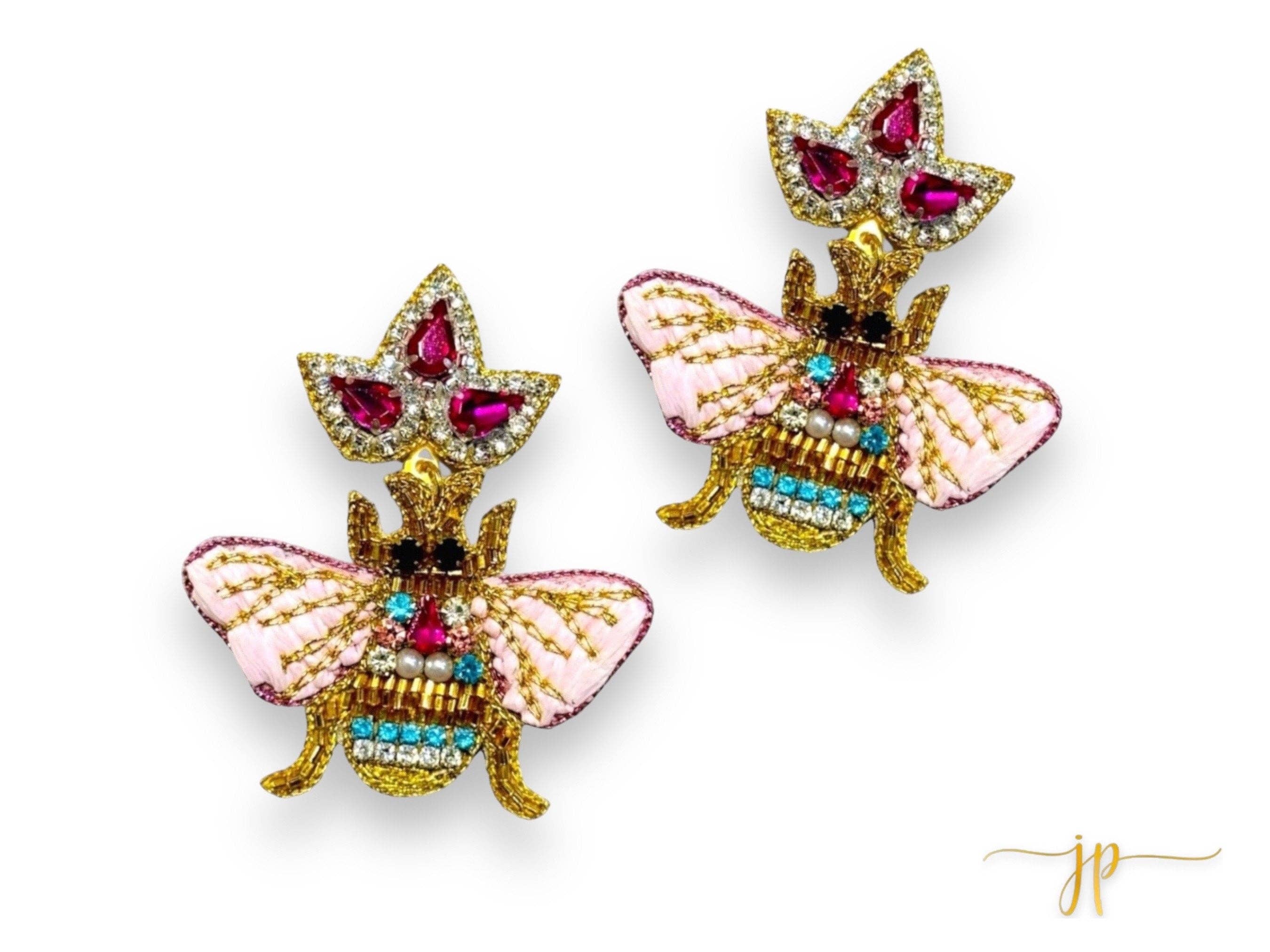 Jenny Patrick Designs ™ - Vendita all'ingrosso Orecchini pendenti - Orecchini pendenti Queen Bee con perline multicolor e strass