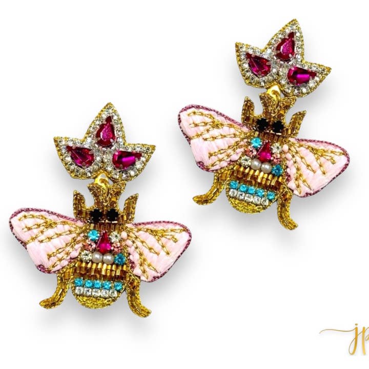 Jenny Patrick Designs â„¢ - Wholesale Dangle Earrings - Queen Bee Multicolored Jeweltone Beaded Rhinestone Earrings