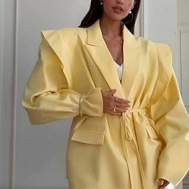 kycozy - Wholesale Blazer - Women's - Solid Color Belted Shoulder Padded Blazer5