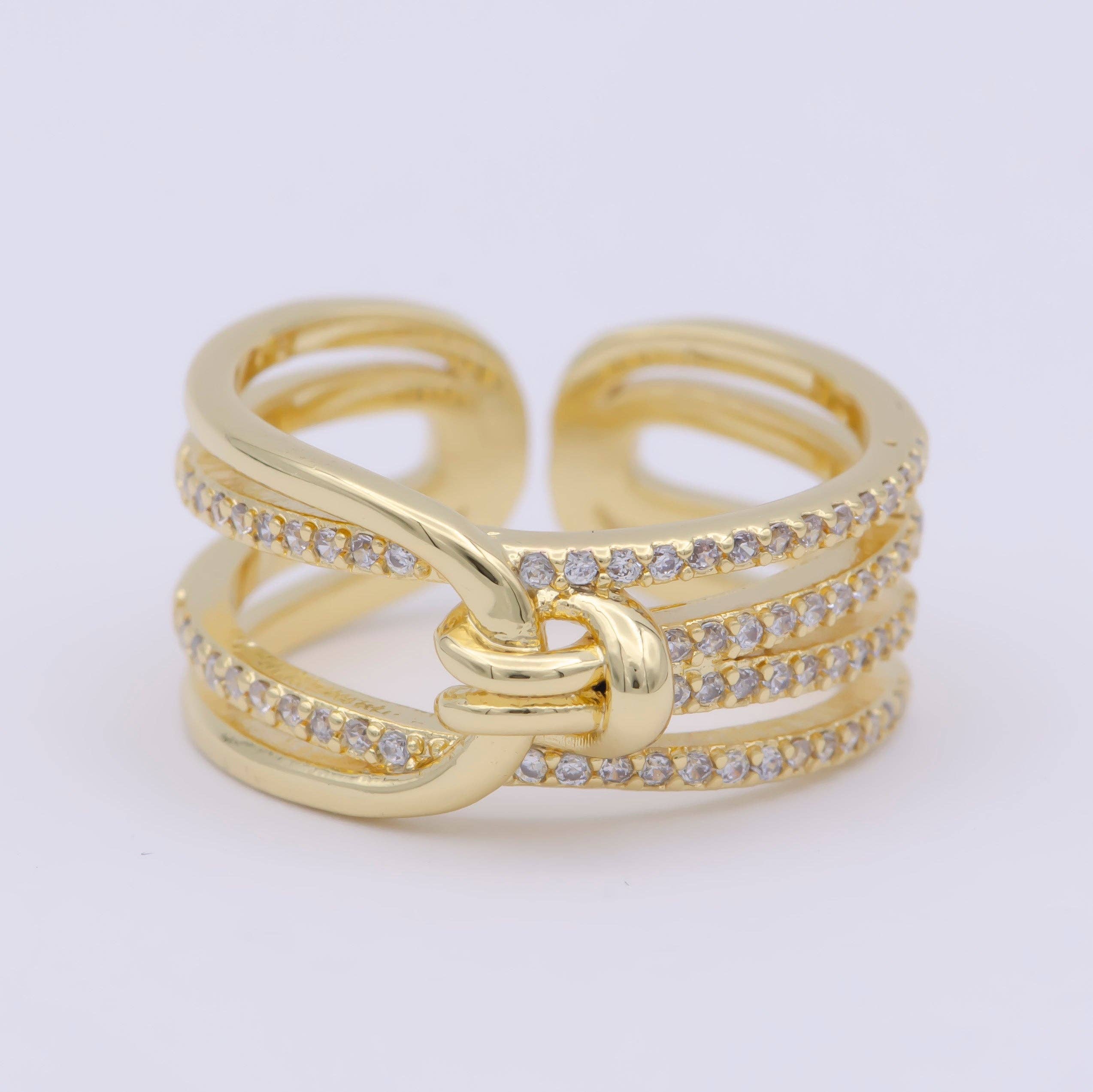 Aim Eternal - Wholesale Multi-Stone Ring - Dainty Knot Tie Gold Filled Ring Open Adjustable Ring O458