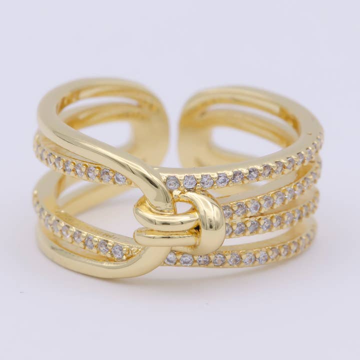 Aim Eternal - Wholesale Multi-Stone Ring - Dainty Knot Tie Gold Filled Ring Open Adjustable Ring O4580