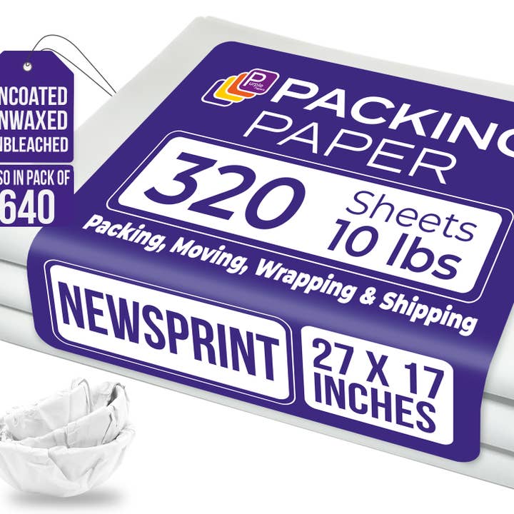 White Packing Paper for Moving 27"x17" Pack of 4-1280 Sheets for wholesale by Purple Papers