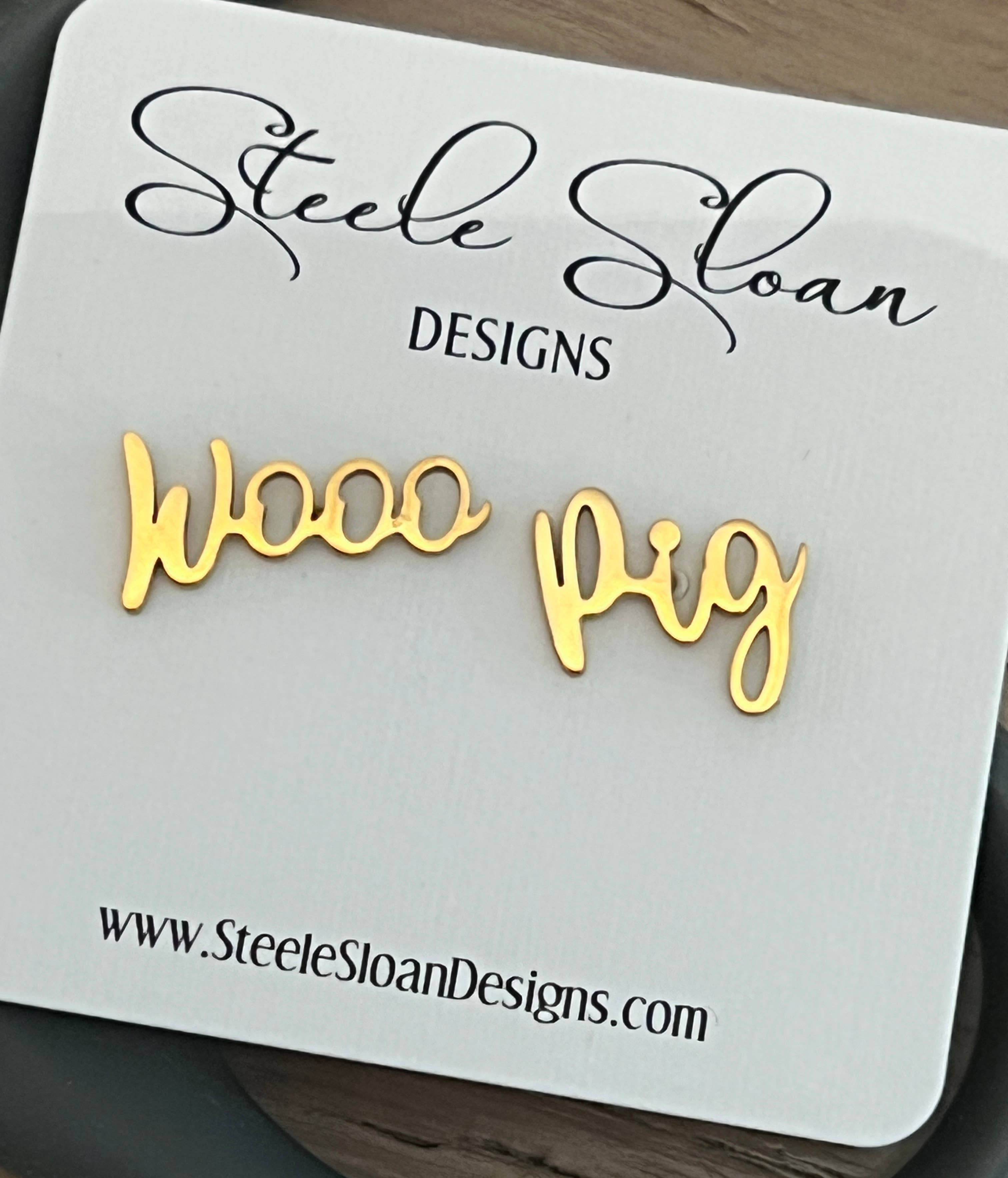 Steele Sloan Designs - Wholesale Stud/Post Earrings - WOOO Pig! Wooo Pig Earrings Cute Arkansas Gift Razorbacks3
