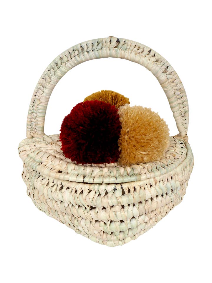 Pequeno cesto pendurado com pompons coloridos por atacado de Kikadu