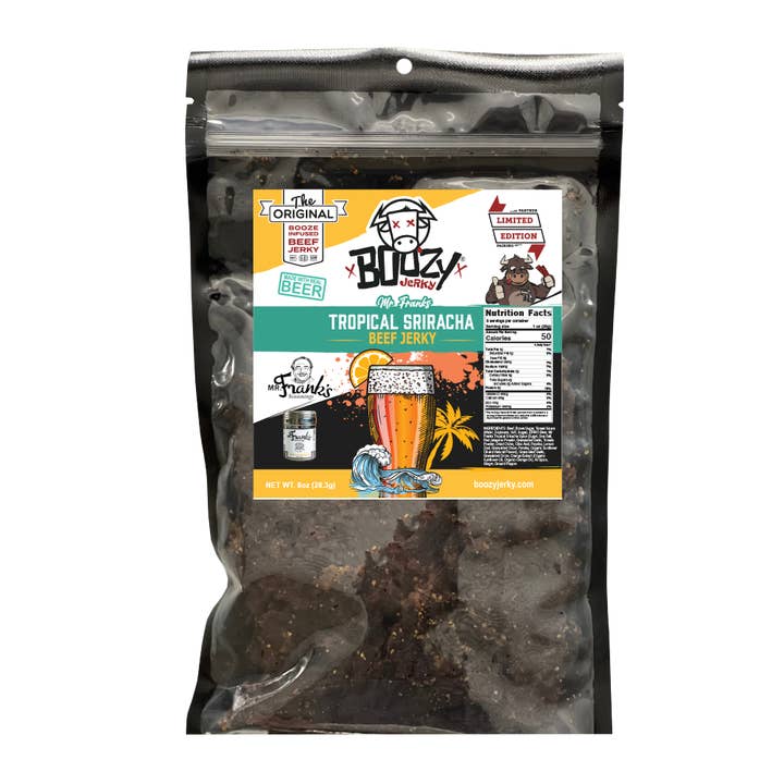 Tropical Srirachia Beef Jerky - 8oz "Growler Bag" for wholesale by Boozy Jerky