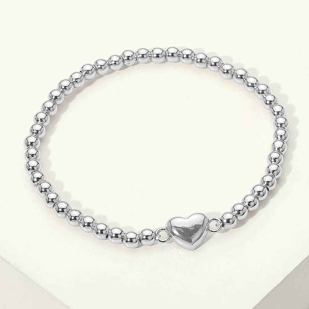 Sensibling Corp. - Wholesale Charm/Dangle Bracelet - Stainless Steel Heart Charm Beaded Stretch Bracelet2