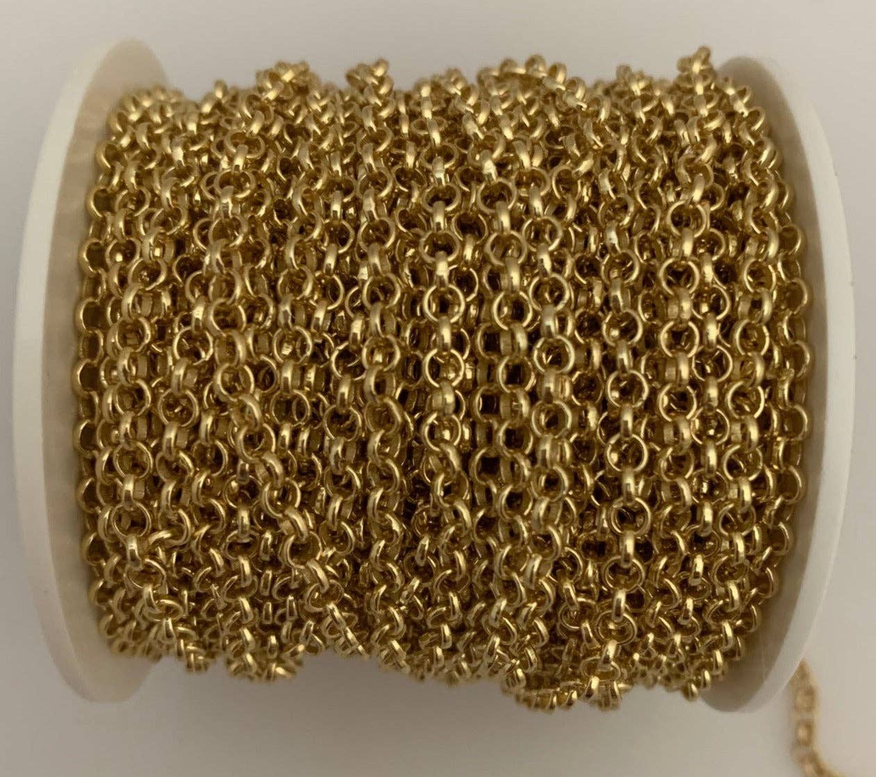 Purity Beads - Wholesale Craft Supplies - Gold Plated and Natural Brass Chain | Rolo With Half Round Chain | Half Round Wire | Gold Plated E-Coated. Size:2.8mm | 1 Foot0