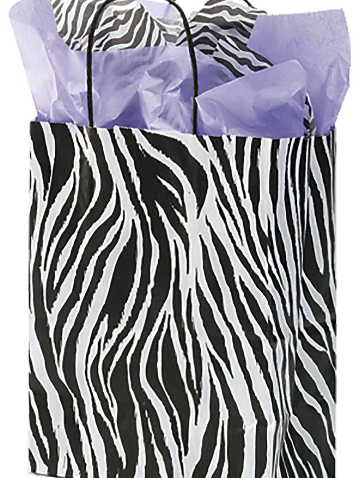 Zebra Pattern Kraft Paper Shopping Bags for wholesale by Store Supply Warehouse