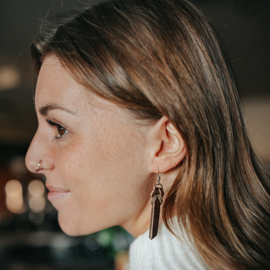 Range Leather Co. - Wholesale Dangle Earrings - Braided Full-Grain Leather Drop Earrings4