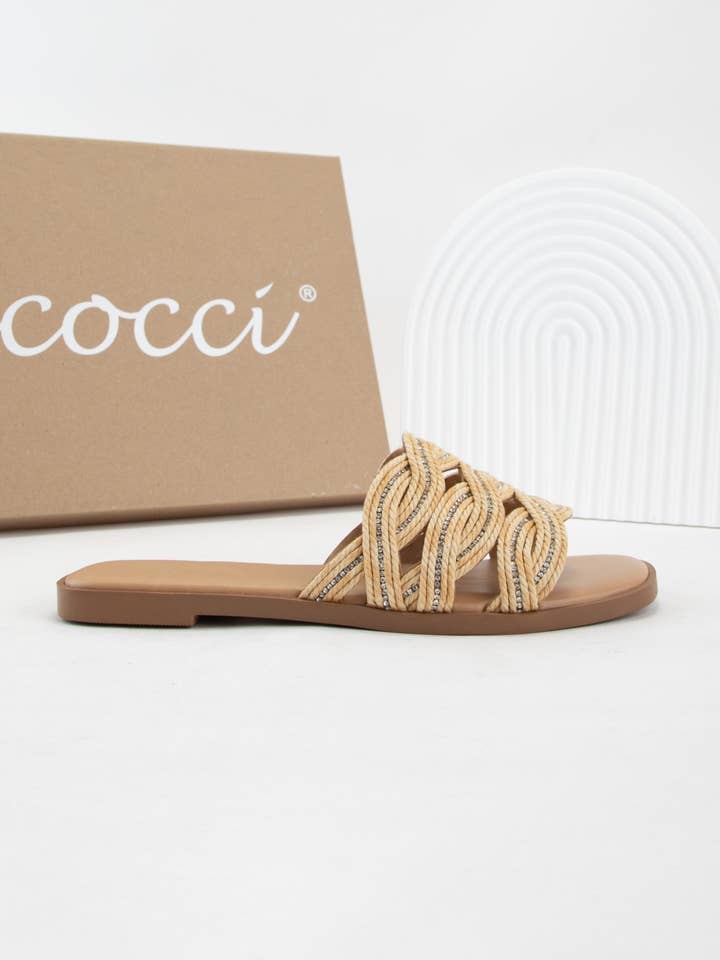 NATURAL SERIOUS TWISTED RAFFIA BRAID UPPER SLIP ON SANDAL for wholesale on Faire3