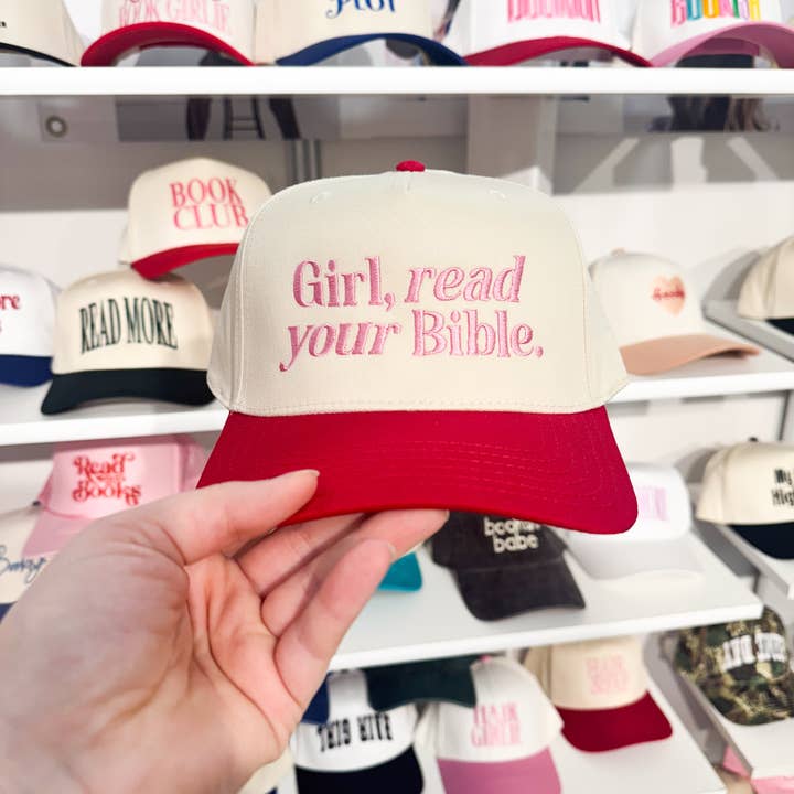 Girl Read your Bible Vintage Embroidered Trucker Hat for wholesale by The Babe Co.