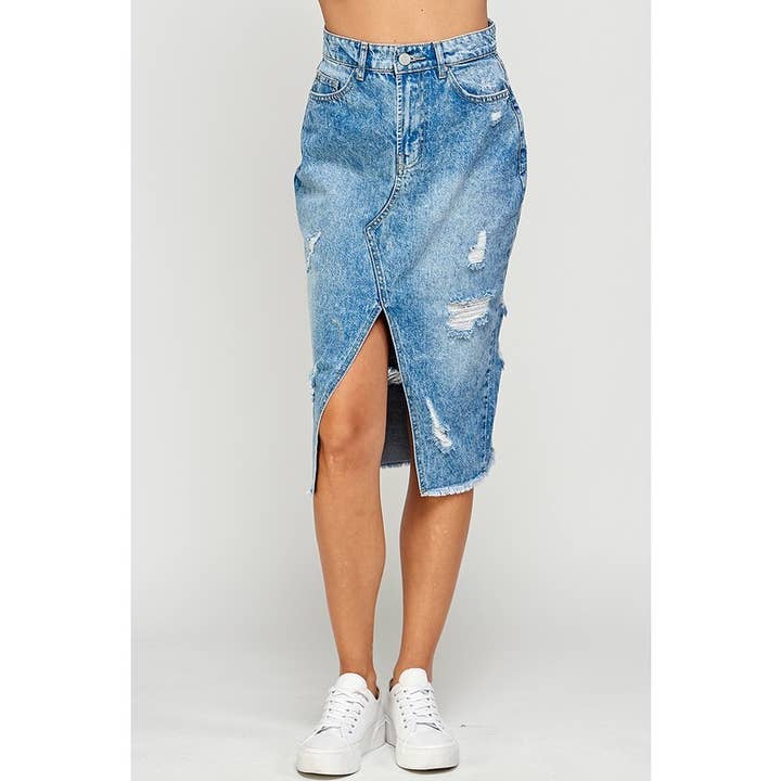 Ladies Long Skirt with Distressed for wholesale by Clothing of America