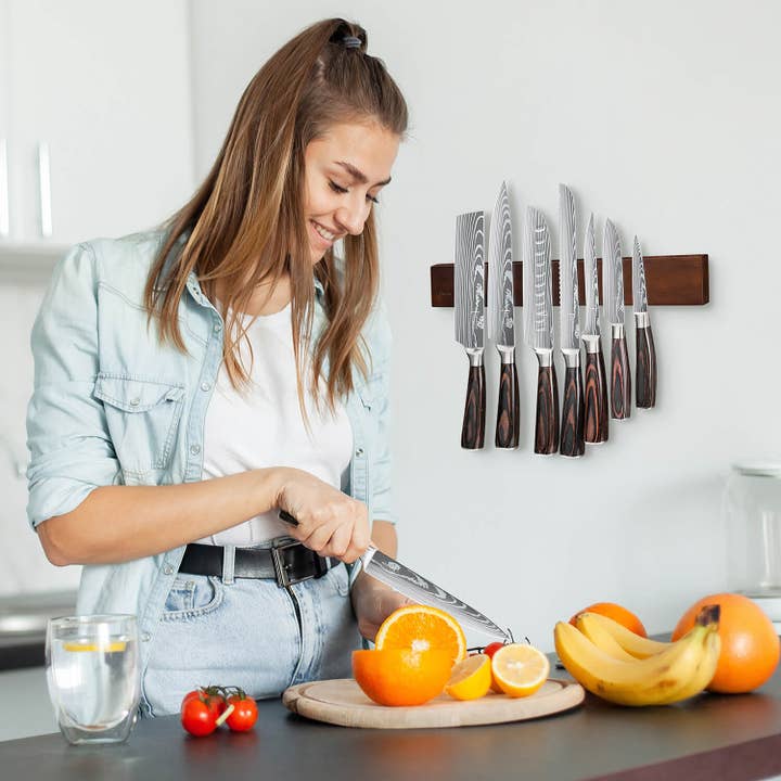 Senken Knives - Wholesale Knife Storage - Acacia Wood Magnetic Knife Strip - Wall Mounted Knife Holder