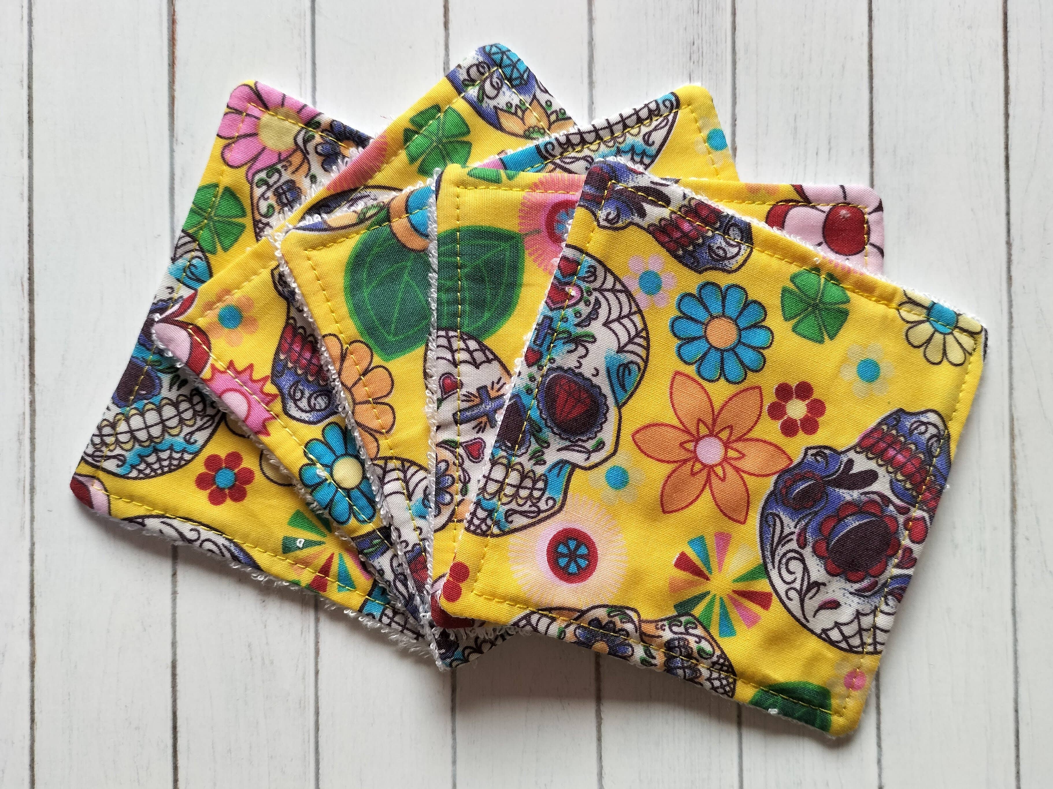 Hannah and me – Toalhetes para rosto e corpo por atacado – Toalhetes de bambu com caveiras de açúcar, panos de rosto reutilizáveis5